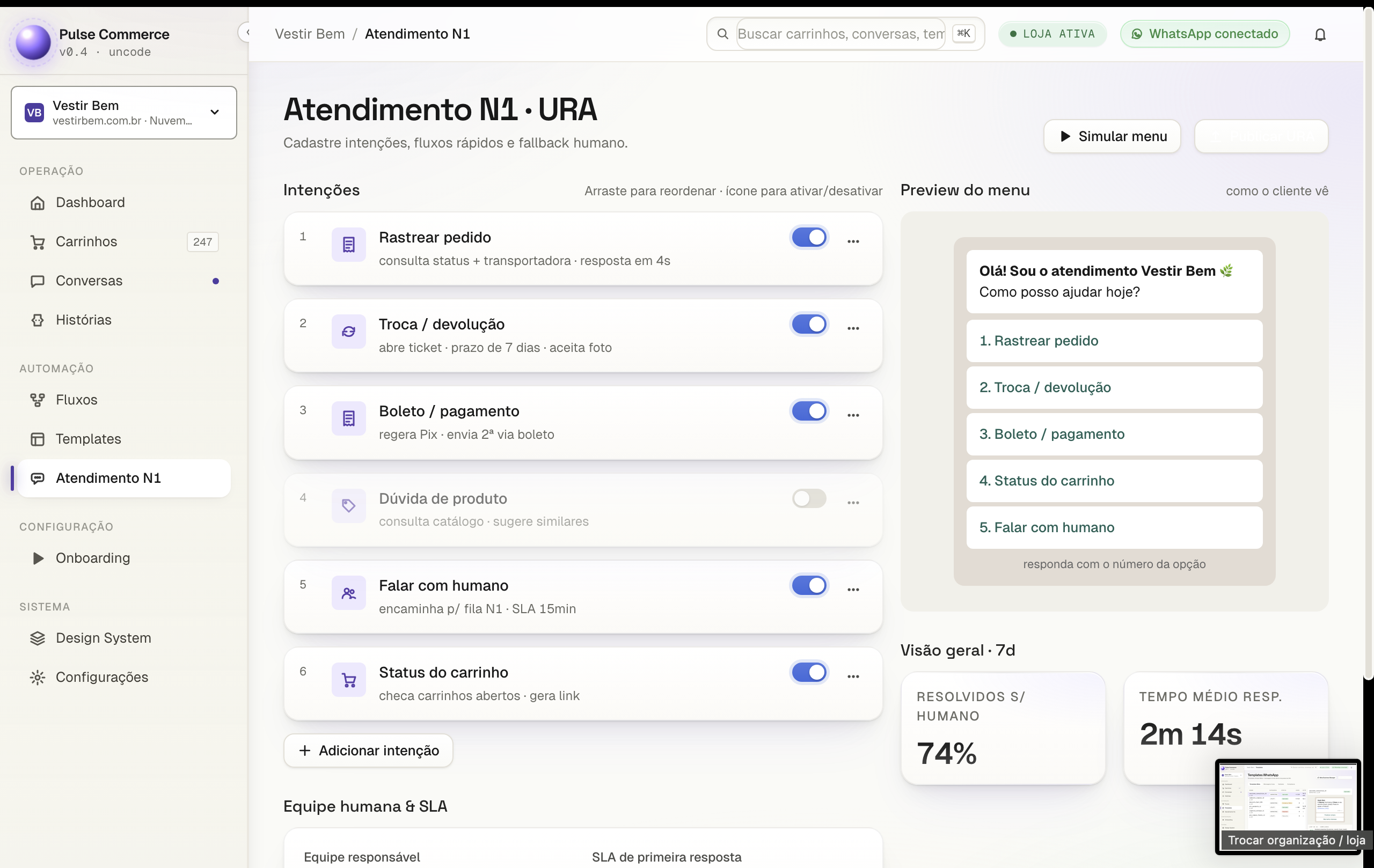 Configuração de URA dinâmica e intenções no Pulse