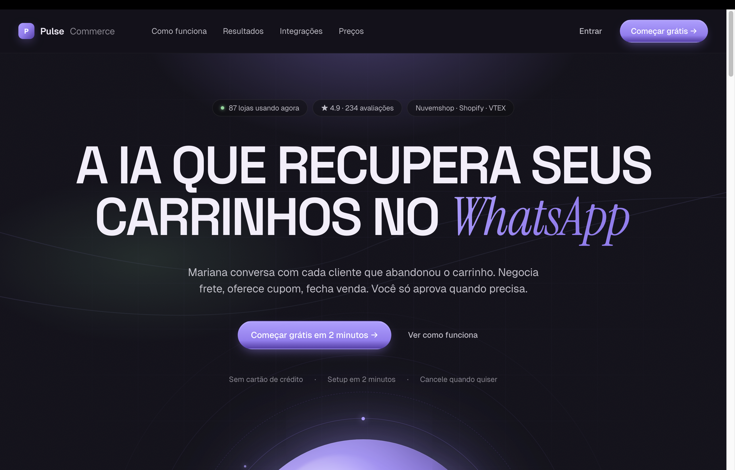 Hero da landing do Pulse Commerce